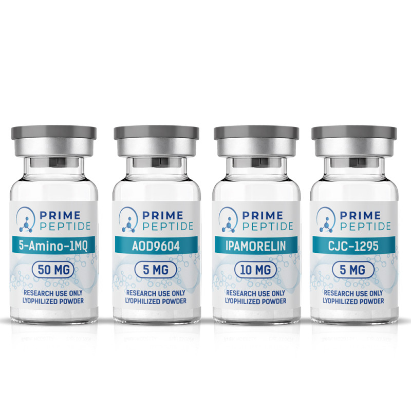 Research Stack for Muscle Growth and Recovery Studies - CJC-1295 (No DAC) 5 mg + Ipamorelin 10 mg + AOD-9604 5 mg + 5-Amino-1MQ 50 mg